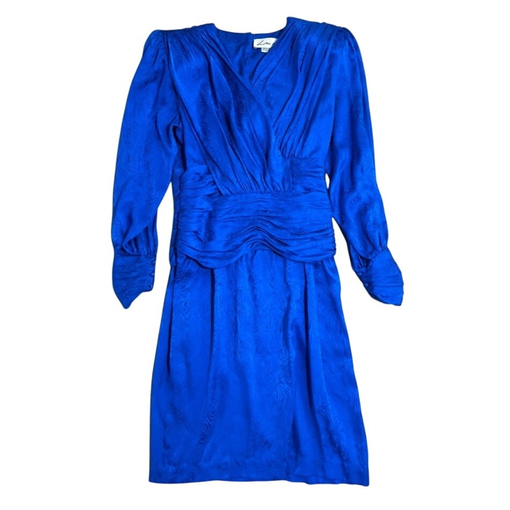 Vintage Lillie Rubin Royal Blue Silk Jacquard Dress Sz 14 Cocktail Wedding